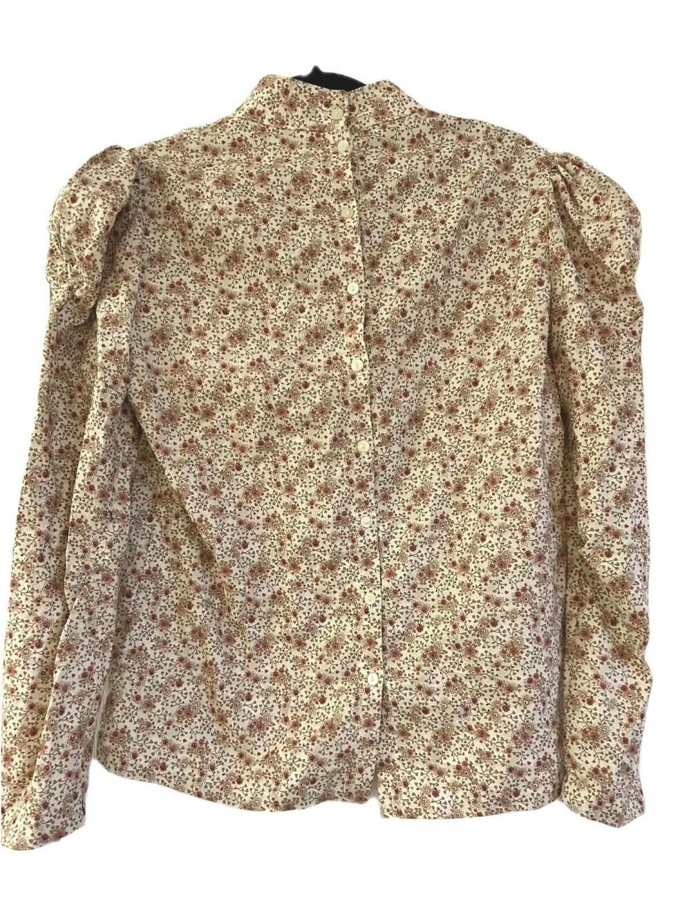 Recollections Vintage Cream w/ Red Floral Puff-Sleeve Blouse Women’s Size S